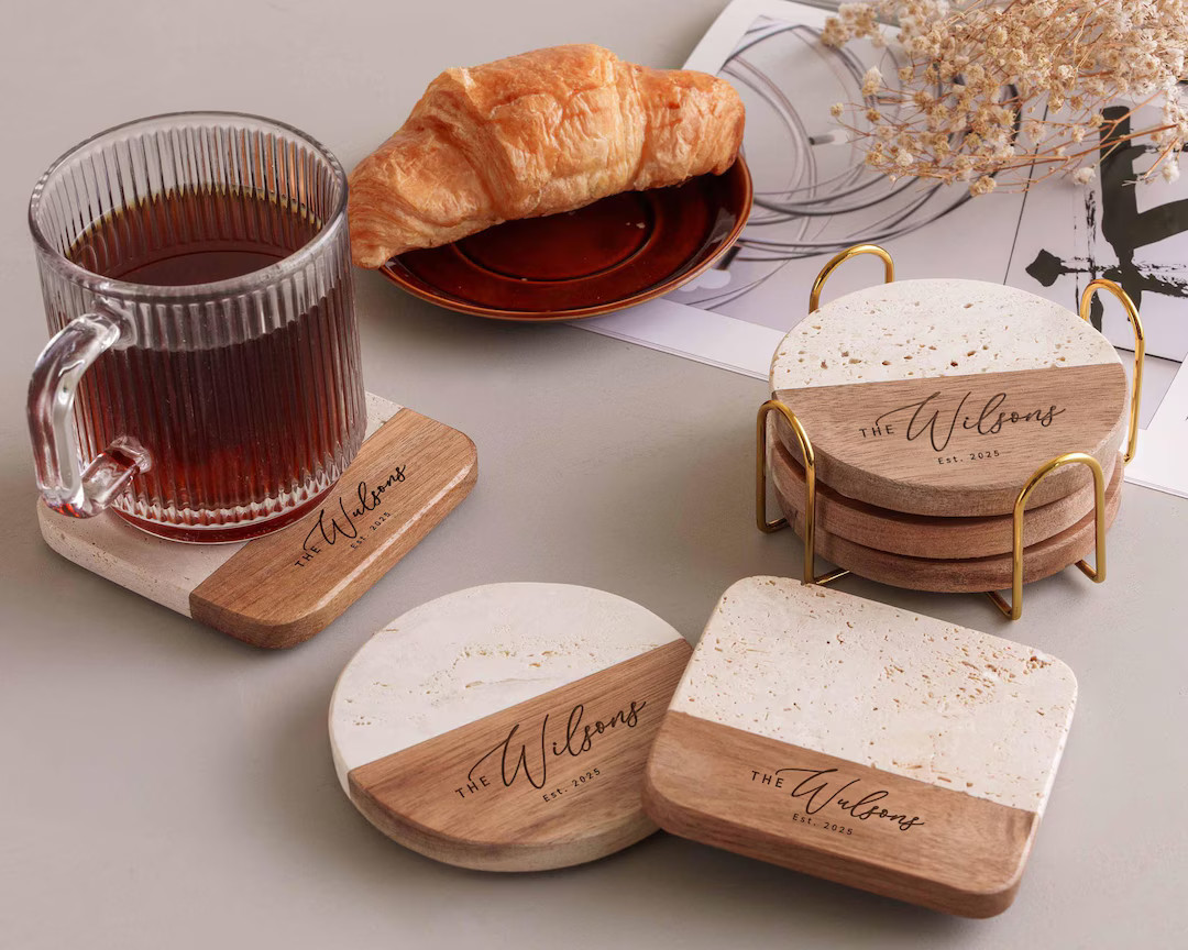 Custom Coasters Set of 4, Housewarming Gift, Cutting Board Coaster Set of 4, Personalized Coaster... | Etsy (US)