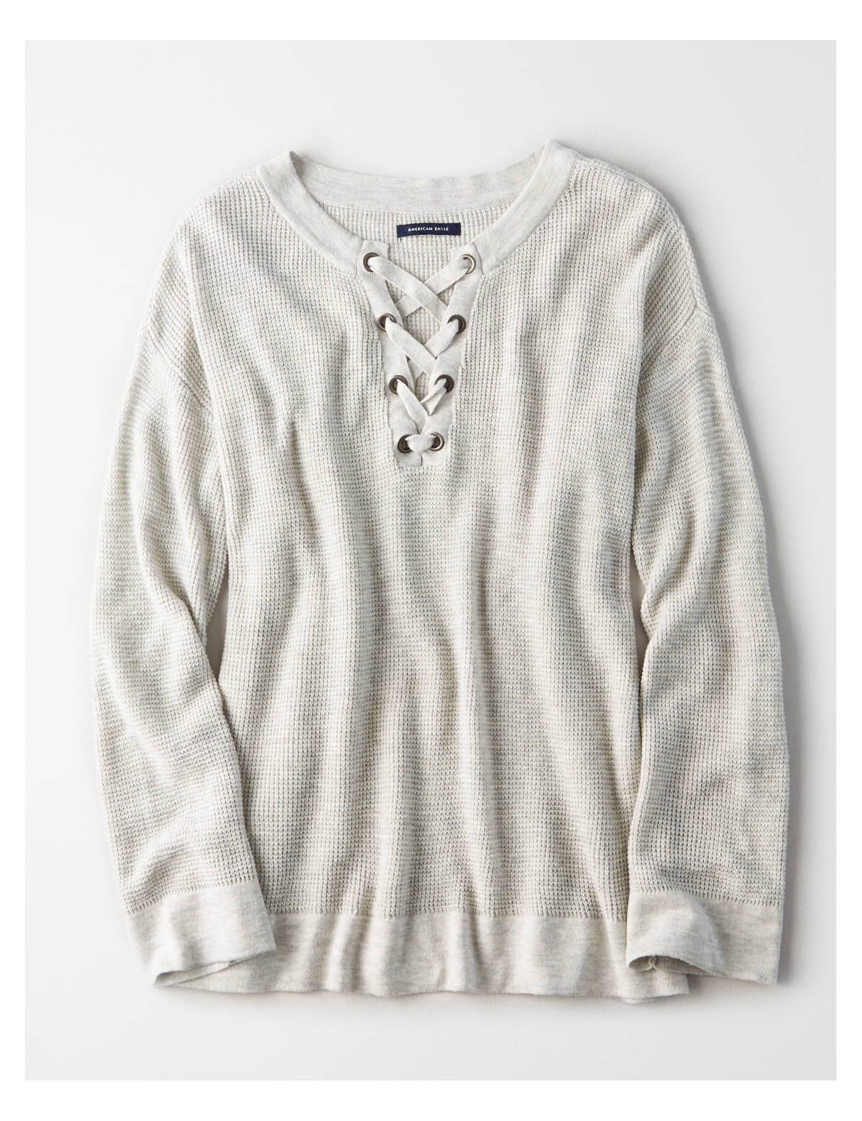 AE Chunky Lace Up Pullover, Gray | American Eagle Outfitters (US & CA)