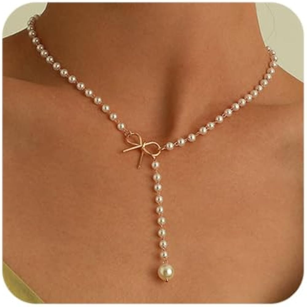 Sither Pearls Bow Choker Necklace for Women Boho Pearls Chain Necklace Fashion Y Necklace Jewelry... | Amazon (US)