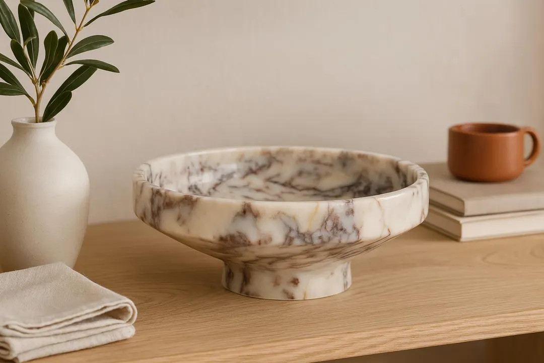 Calacatta Viola Marble Pedestal Bowl: Scalloped Fluted Decorative Centerpiece | Etsy (US)