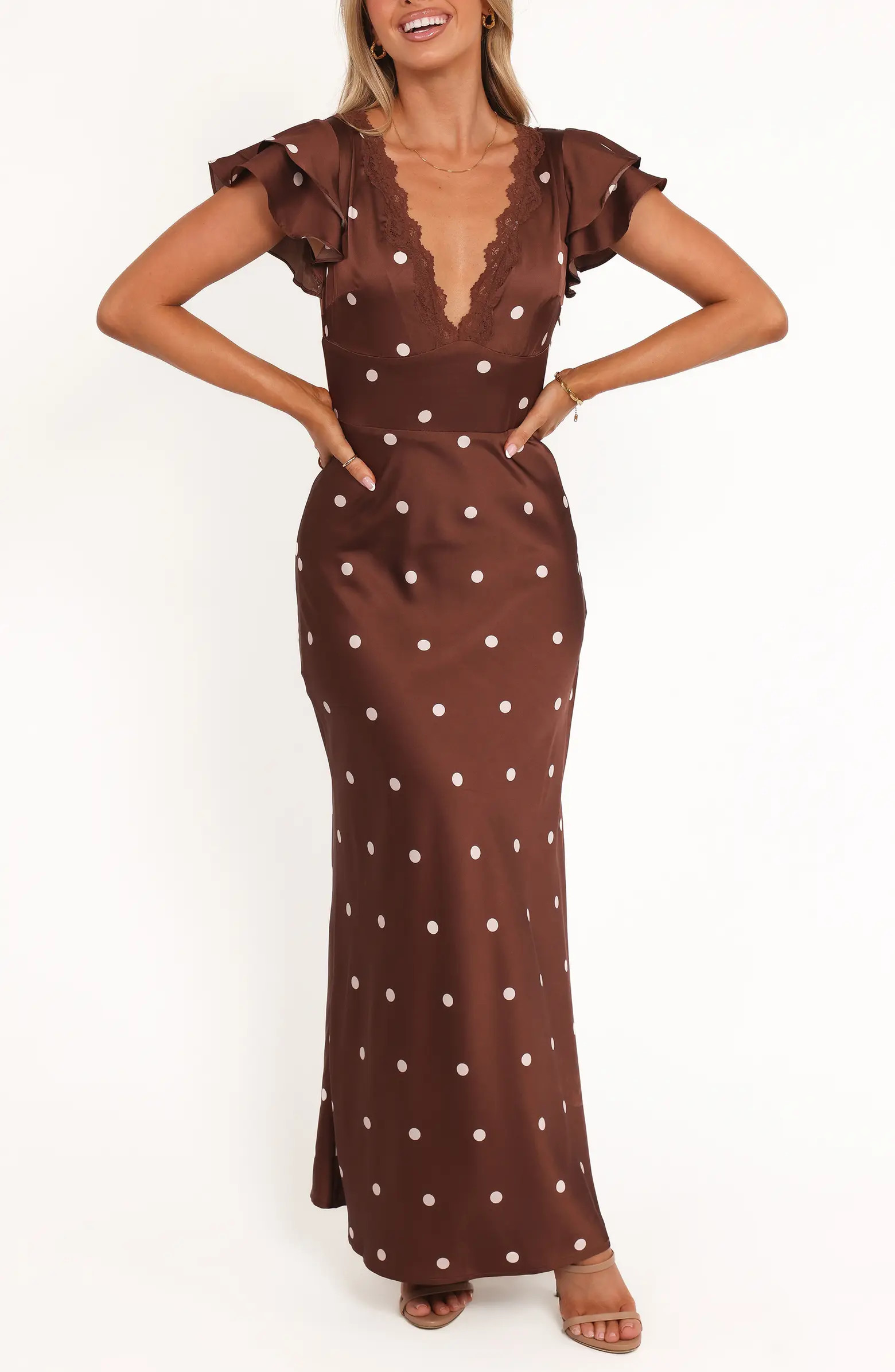 Arella Dot Satin Maxi Dress | Nordstrom