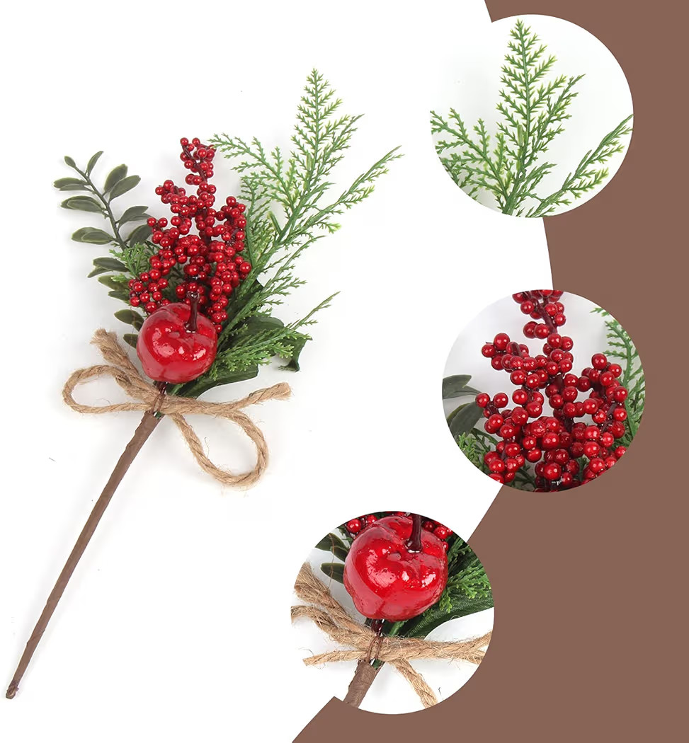 CCINEE Artificial Christmas Red Berry Picks 16 Pack Assorted Pine Berries Branches Fake Holly Ste... | Amazon (US)