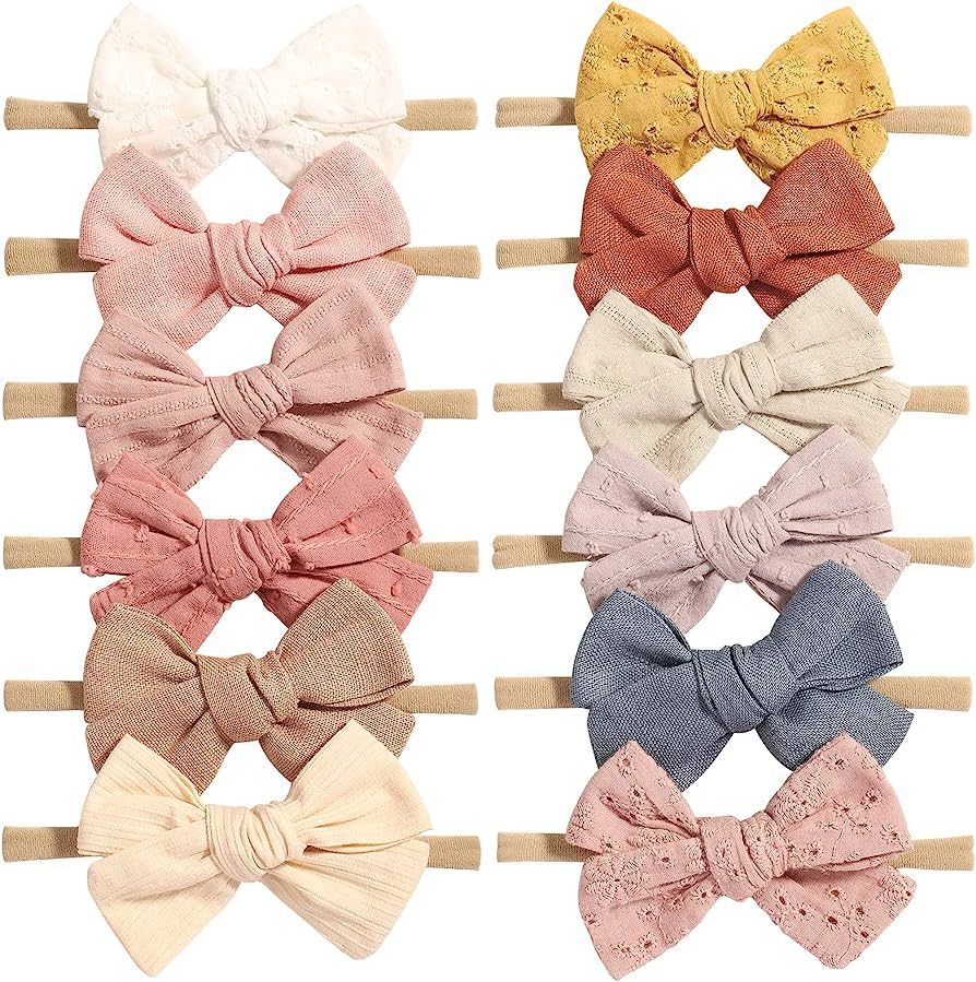 jollybows 12pcs Baby Girls Hair Bows Nylon Elastic Headband Hair Accessories for Infants Toddlers... | Amazon (US)