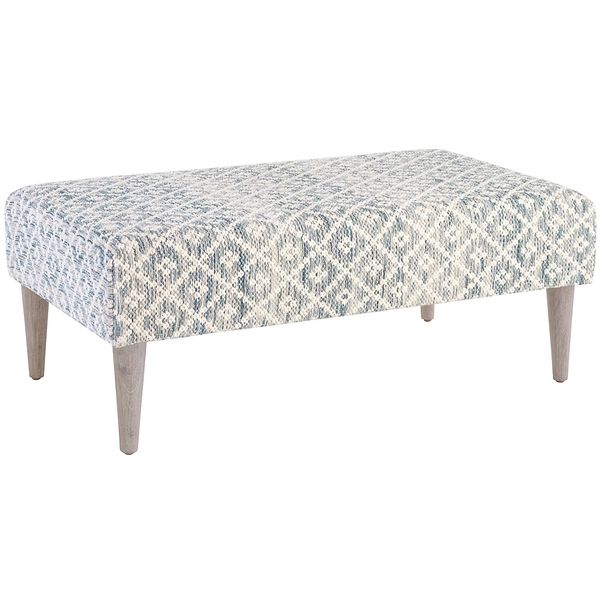 Melange Diamond Blue Tapered Cerused Oak Leg Rug Ottoman | Annie Selke