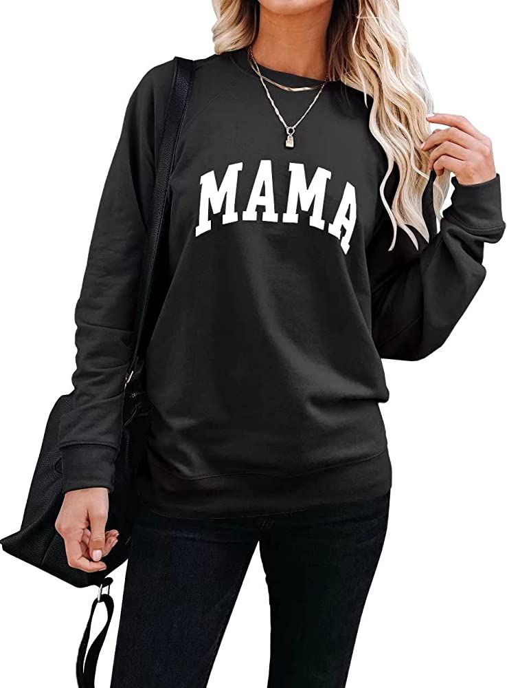 LEEDYA Womens Long Sleeve Mama Graphic Shirts Casual Crewneck Sweatshirt Loose Pullover Tops | Amazon (US)