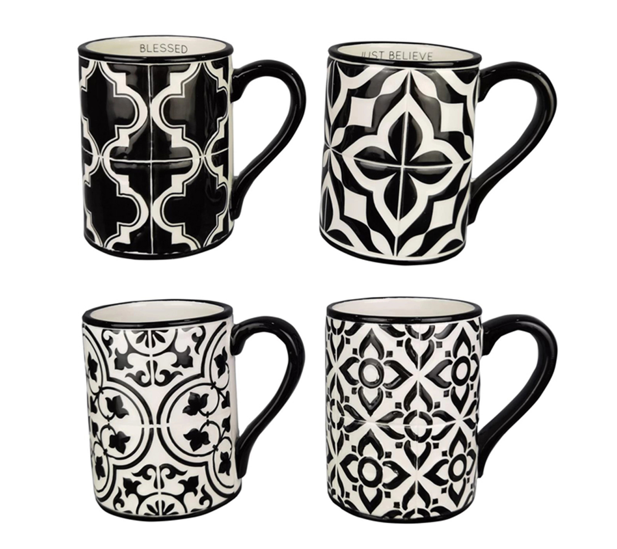 Young's Set of 4 Black & White Tile Mugs - QVC.com | QVC