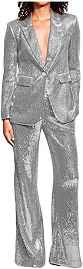 Women's Sequined Fashion Suit Set One Button 2 Piece Wedding Tuxedos Blazer Pants Prom Party Outf... | Amazon (US)