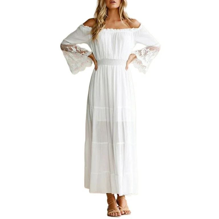 Dokotoo Women's White One Shoulder Wedding Dress Elastic Waist Short Sleeve Bridesmaid Dress Even... | Walmart (US)