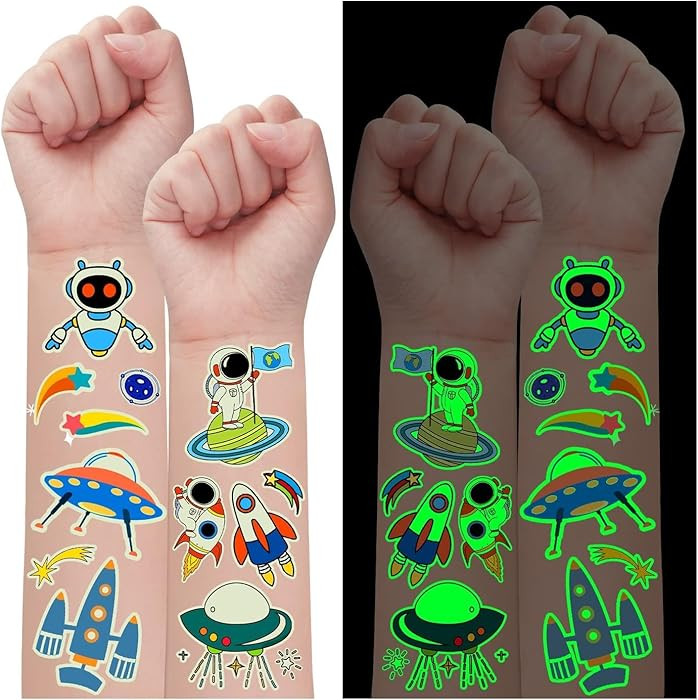 Partywind 290 Styles (30 Sheets) Luminous Space Tattoos for Kids Party Decorations, Glow Outer Sp... | Amazon (US)