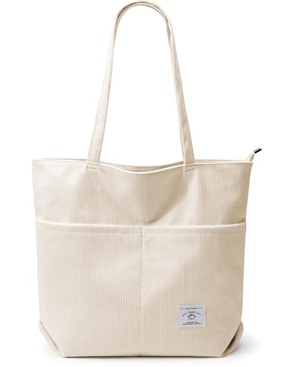 KALIDI Women Corduroy Tote Bag Zipper Casual Tote's Handbag Big Capacity Shoulder Bag with Pocket... | Amazon (US)