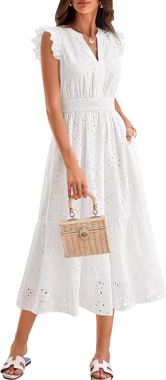 GRACE KARIN Womens Summer Boho Maxi Dress Casual 2026 Spring V Neck Eyelet Dresses Flowy Vacation... | Amazon (US)