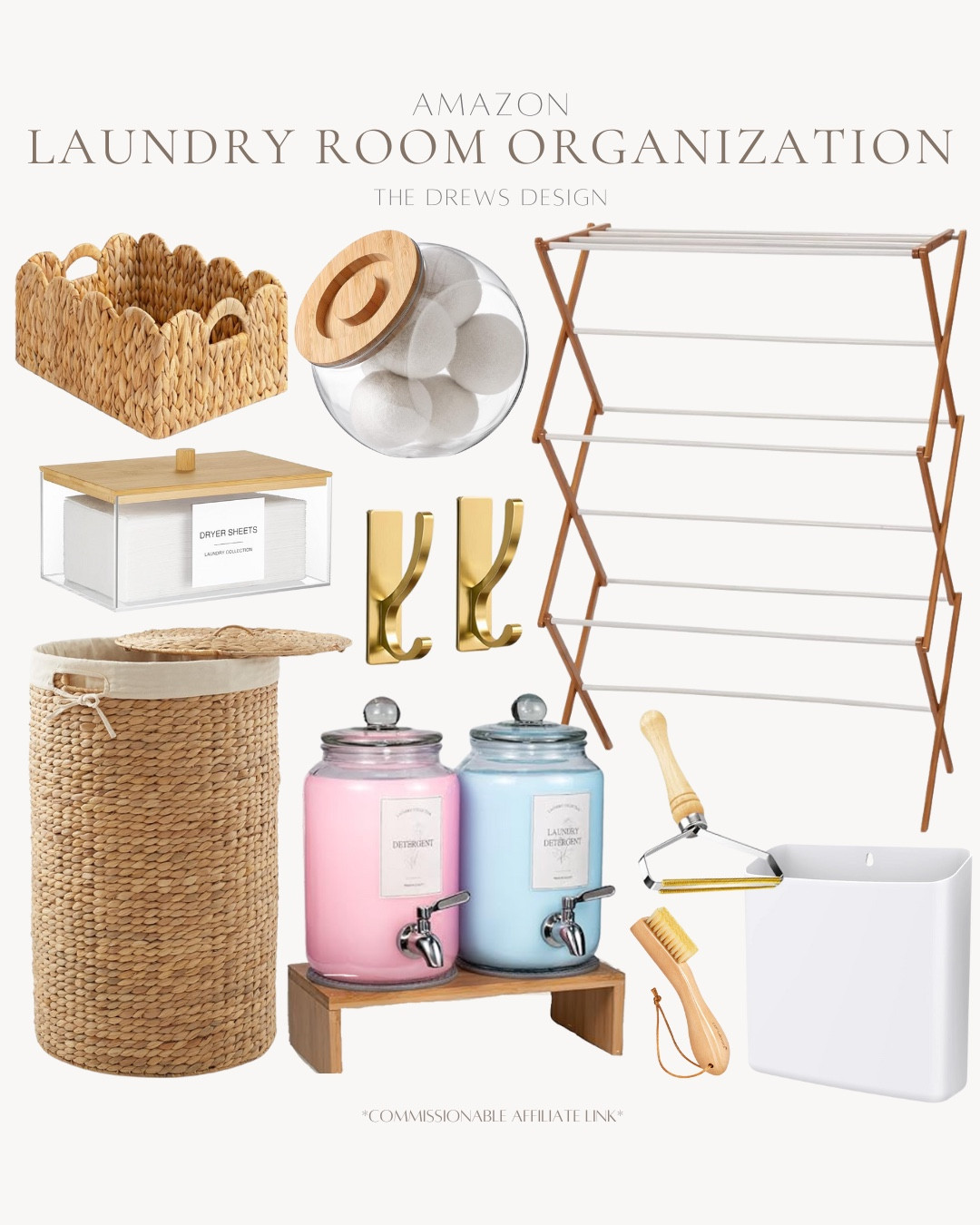 Laundry room organization includes drying rack, canister m, decorative basket, hooks, lint holder, brush, detergent dispenser, hamper, and dryer sheet holder.

Home decor, home organization, home refresh, 2026 refresh

#LTKFindsUnder50 #LTKFindsUnder100 #LTKHome