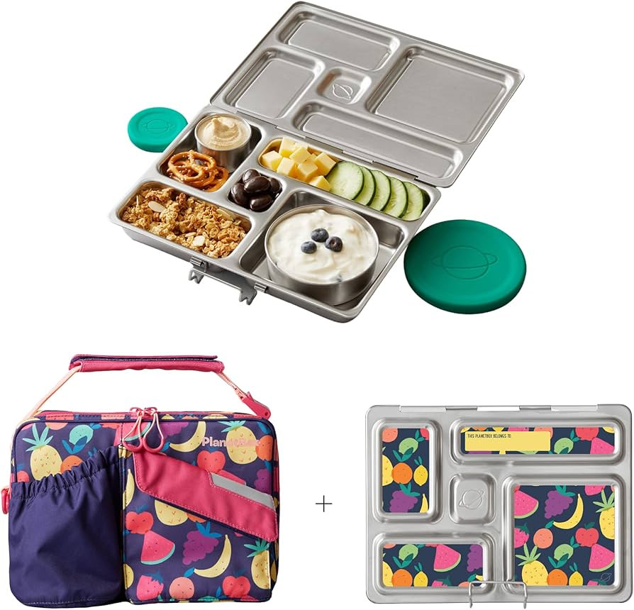 PlanetBox Rover Stainless Steel Bento Lunch Box with 5 Compartments, Tutti Frutti Carry Bag and M... | Amazon (US)