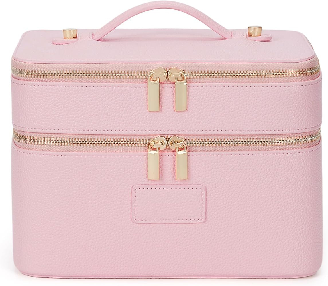 Large Makeup Bag Duo Vanity Case for Women Leather Makeup Case Travel Toiletry Bag Portable Doubl... | Amazon (US)