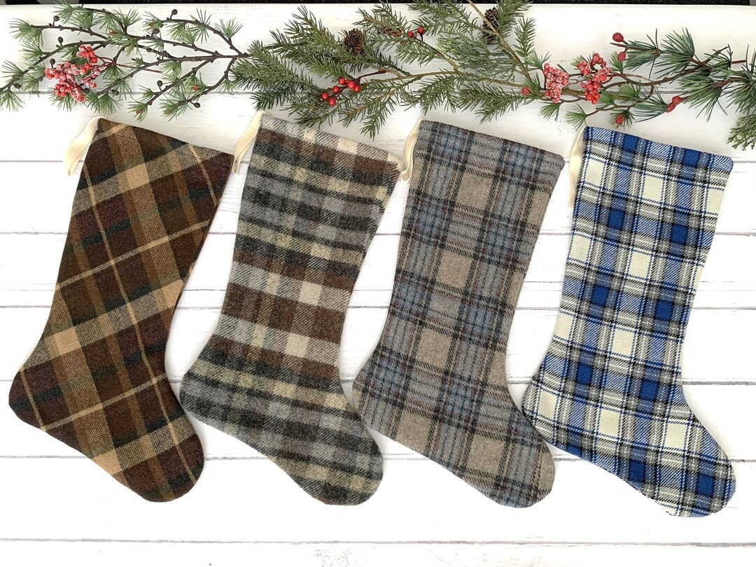 Rustic Wool Christmas Stockings Plaid Christmas Stockings - Etsy | Etsy (US)