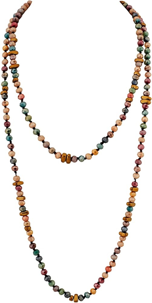 MINACHI Colorful Irregular Beaded Long Necklace, Coated Reflective Glass Beads, Bohemian Vintage ... | Amazon (US)
