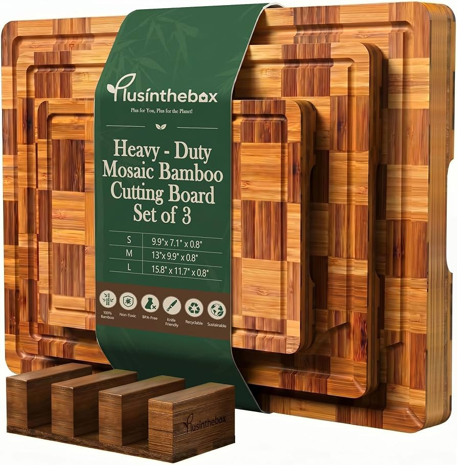 Checkered Cutting Board Set with Holder, Set of 3 Heavy Duty End Grain Butcher Block Boards for K... | Amazon (US)