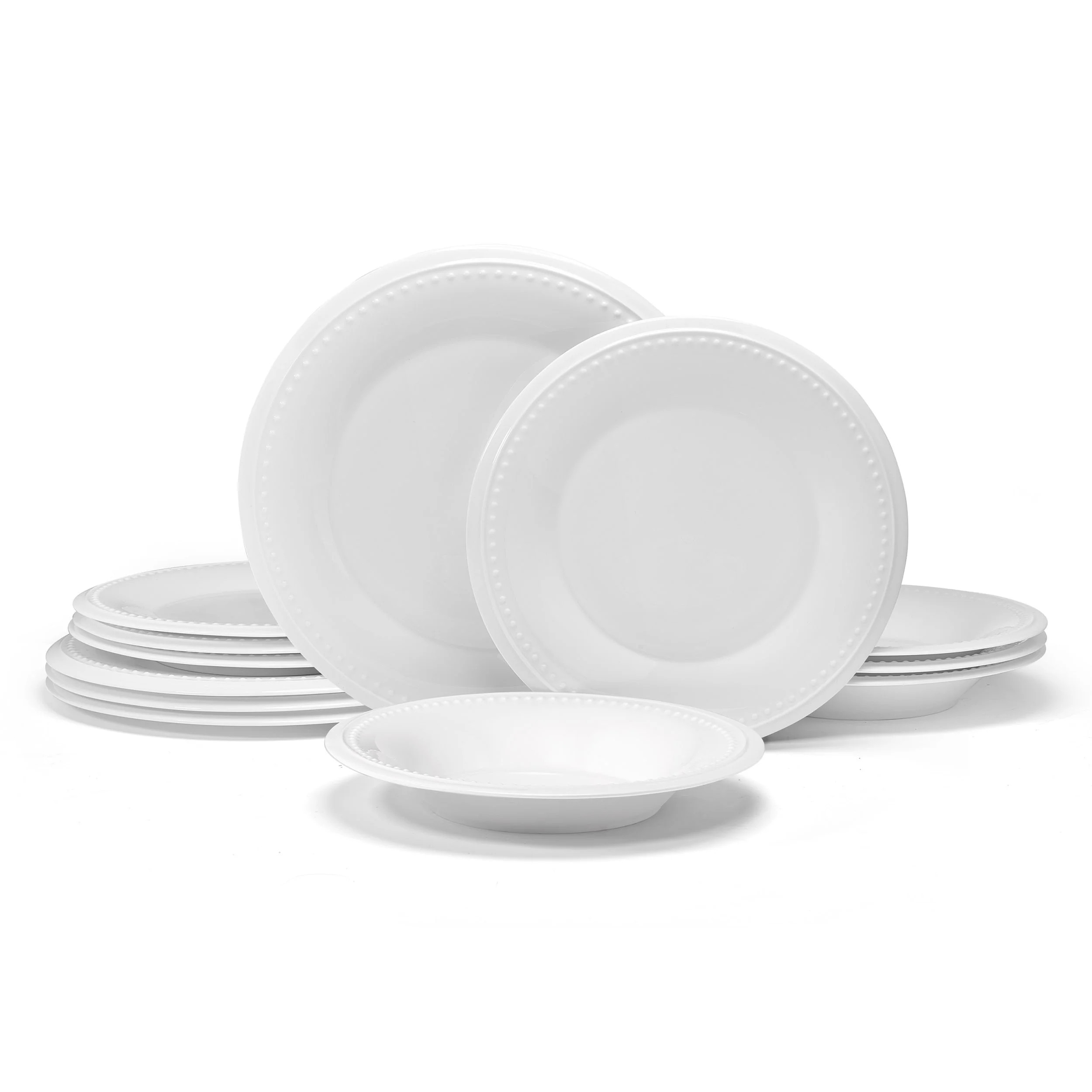 Fitz and Floyd Nevaeh White Classic Bead 12-Piece Bone China Tableware Set (Service for 4) - Walm... | Walmart (US)