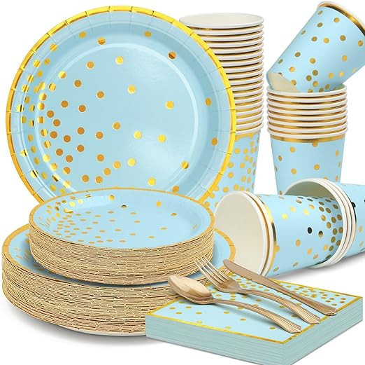 Blue Gold Paper Party Supplies,175Pcs Golden Dot Paper Tableware Serve 25,Include Paper Plates,Na... | Amazon (US)
