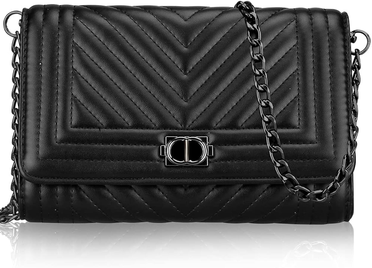 Small Leather Crossbody Bag for Women Black Quilted Purse Cross Body Phone Clutch Bag Chain Cross... | Amazon (US)