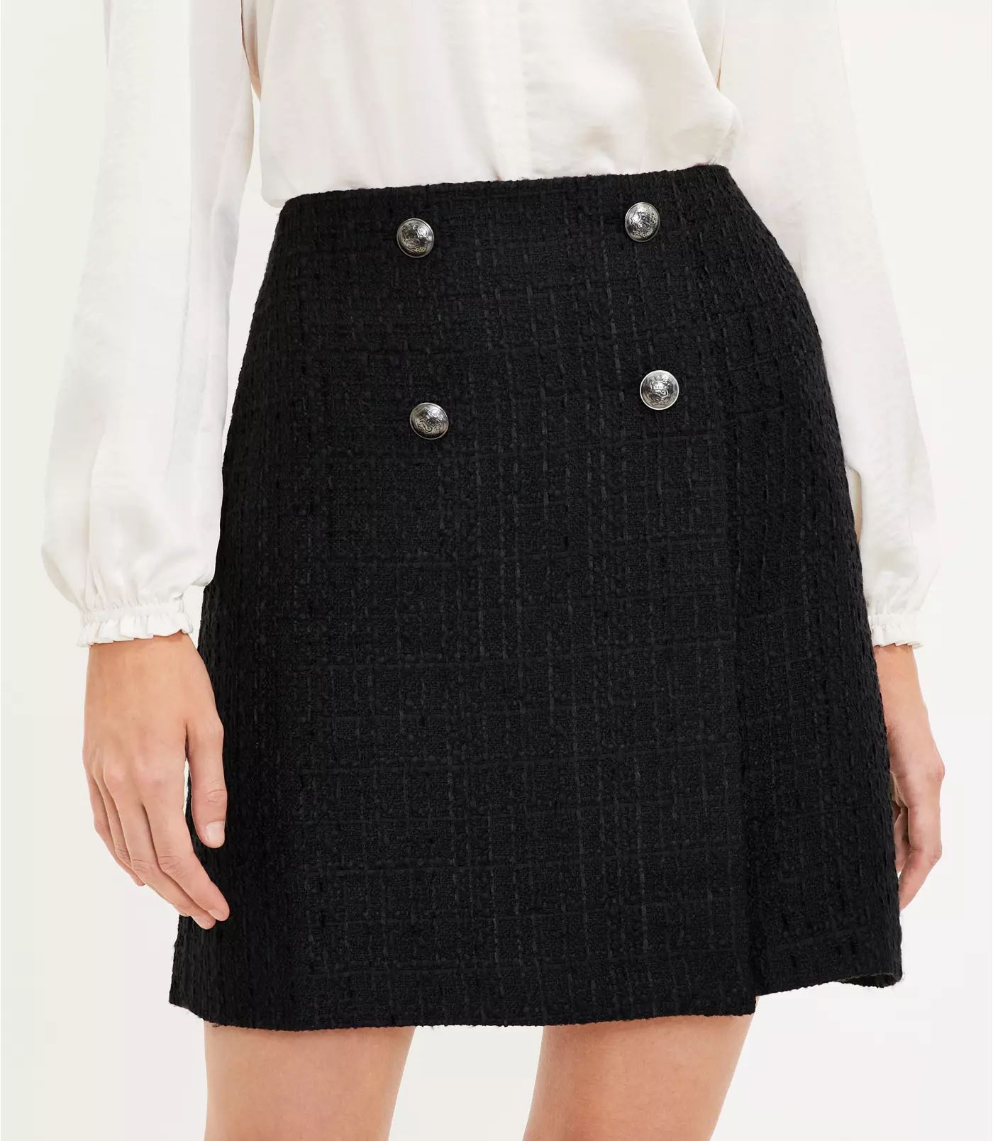 Tweed Button Wrap Skirt | LOFT