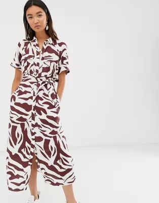 Whistles graphic zebra print midi shirt dress | ASOS UK
