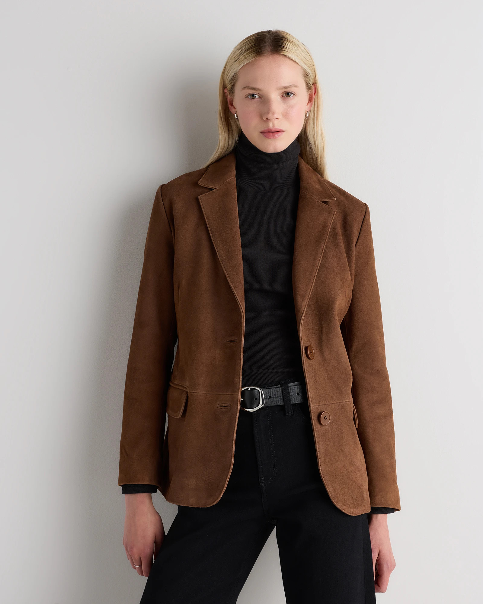 Quince | Women's 100% Suede Blazer in Pecan Brown, Size Medium, Suede Leather | Quince