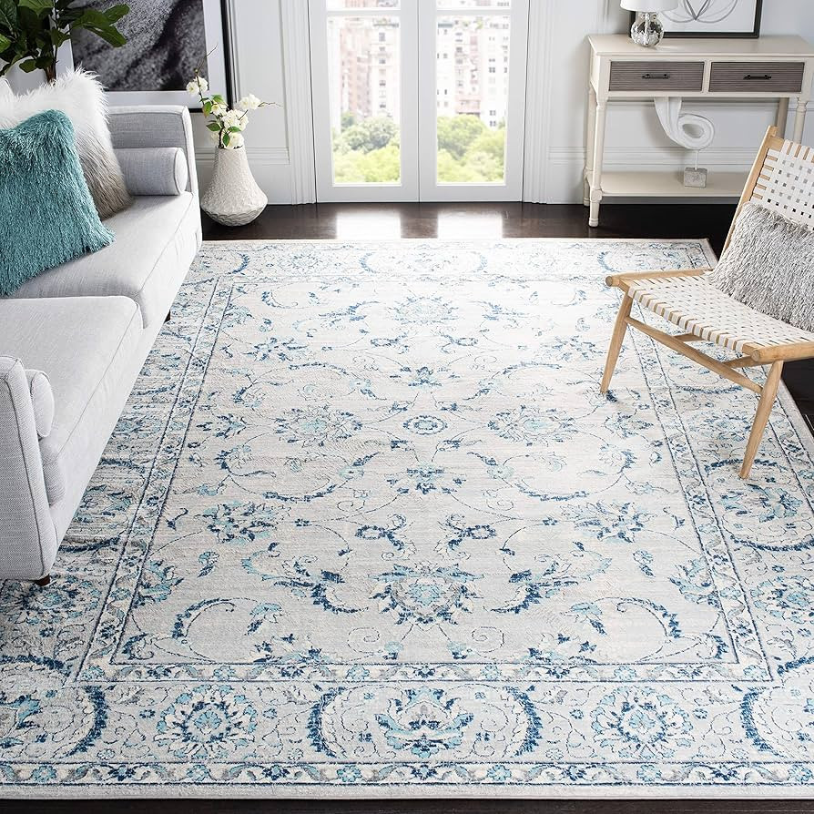 SAFAVIEH Brentwood Collection Area Rug - 8' x 10', Light Grey & Blue, Oriental Floral Scroll Desi... | Amazon (US)