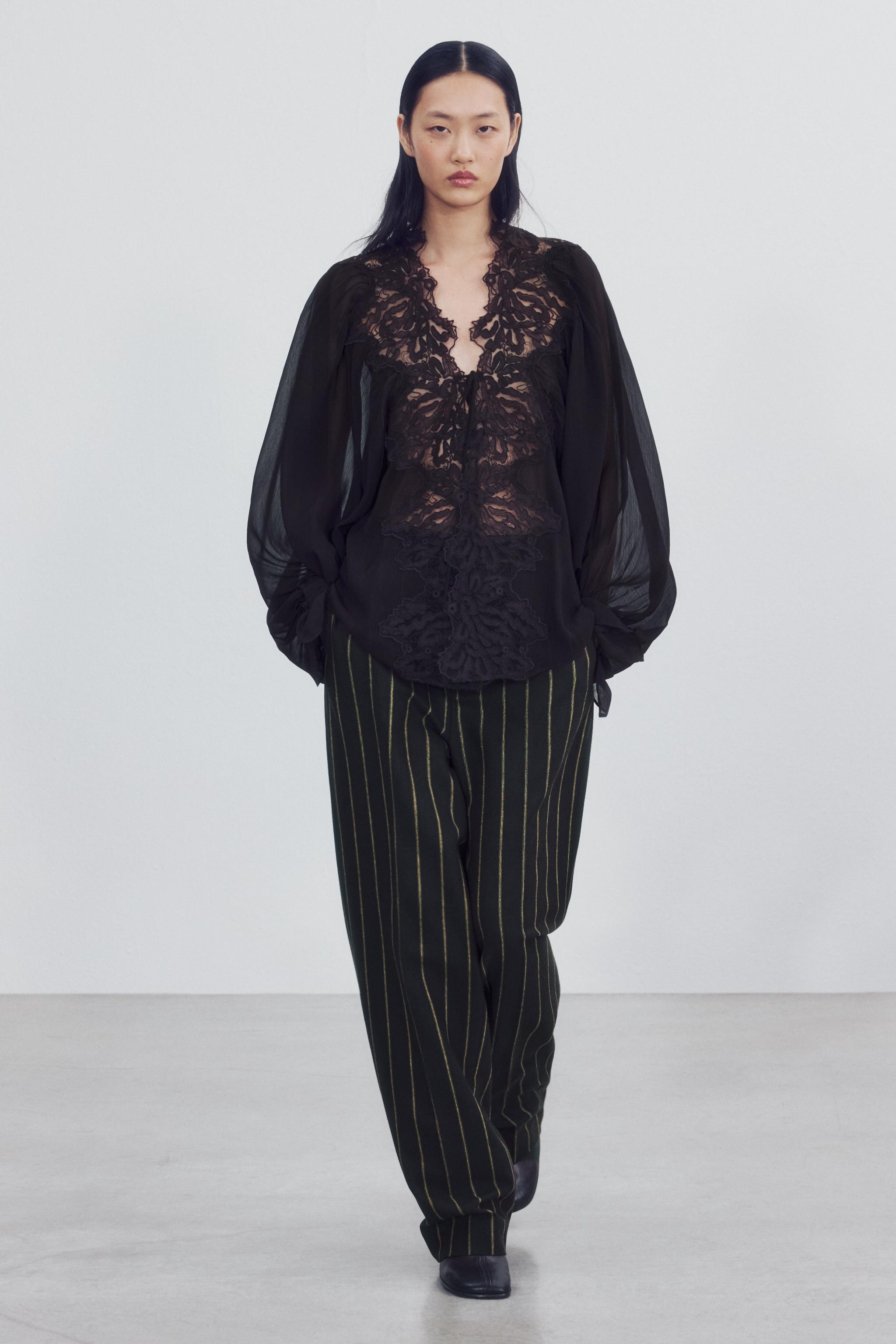 ZW COLLECTION LACE TIE-FRONT SHIRT | Zara US