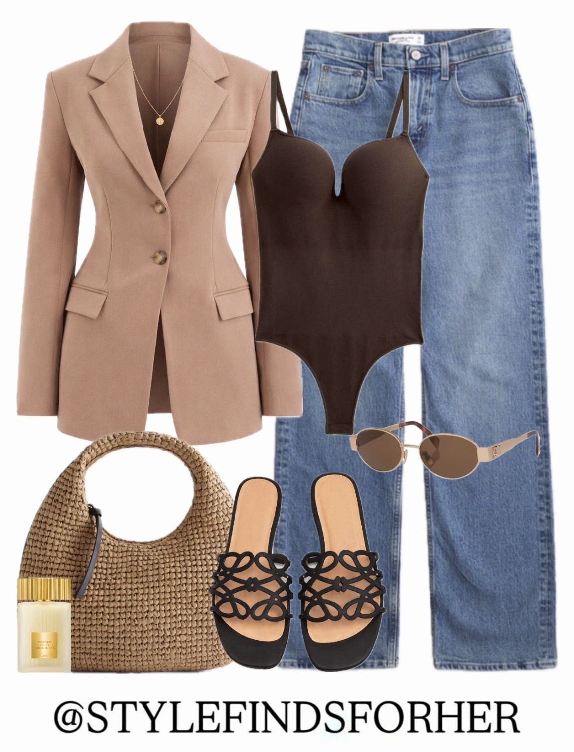 Waist cinching blazer with jeans and sandals, perfect for brunch with the girls 🍸 

Neutral outfit, high waisted jeans, brown bodysuit, rattan handbag, swirl sandals, smart casual. @abercrombie 

#LTKXAbercrombieDenim 

#LTKMidsize #LTKootd #LTKSpringSale