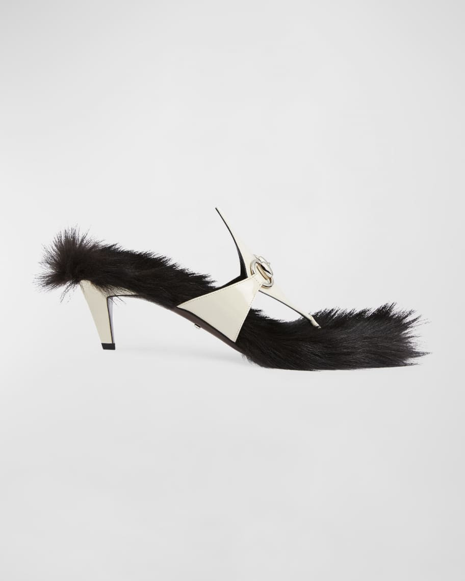 Gucci Mariame Faux Fur Bit Thong Sandals | Neiman Marcus