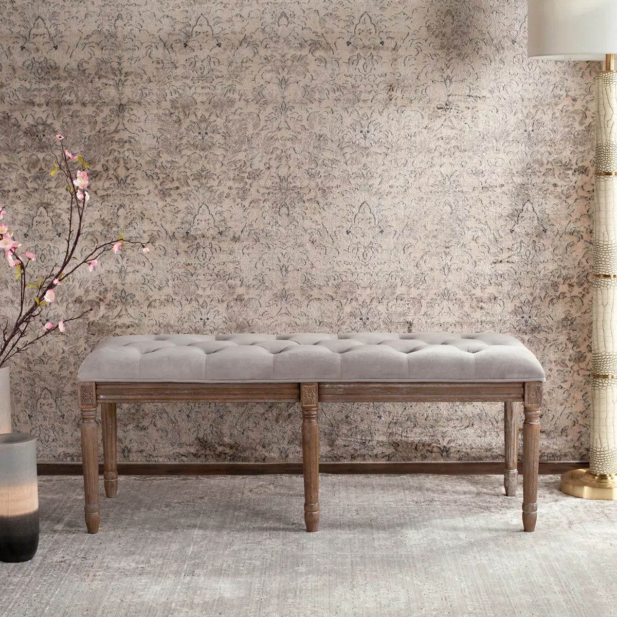 Rocha 19''H French Brasserie Tufted Traditional Rustic Wood Bench  - Safavieh | Target