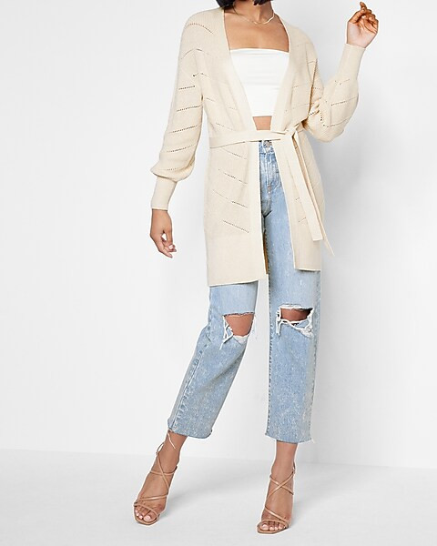 Pointelle Belted Cardigan | Express