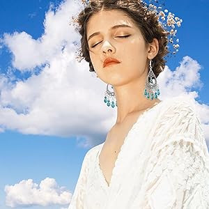 6 Pairs Bohemian Turquoise Dangle Earrings for Women Antique Silver Teardrop Tassel Long Earrings... | Amazon (US)