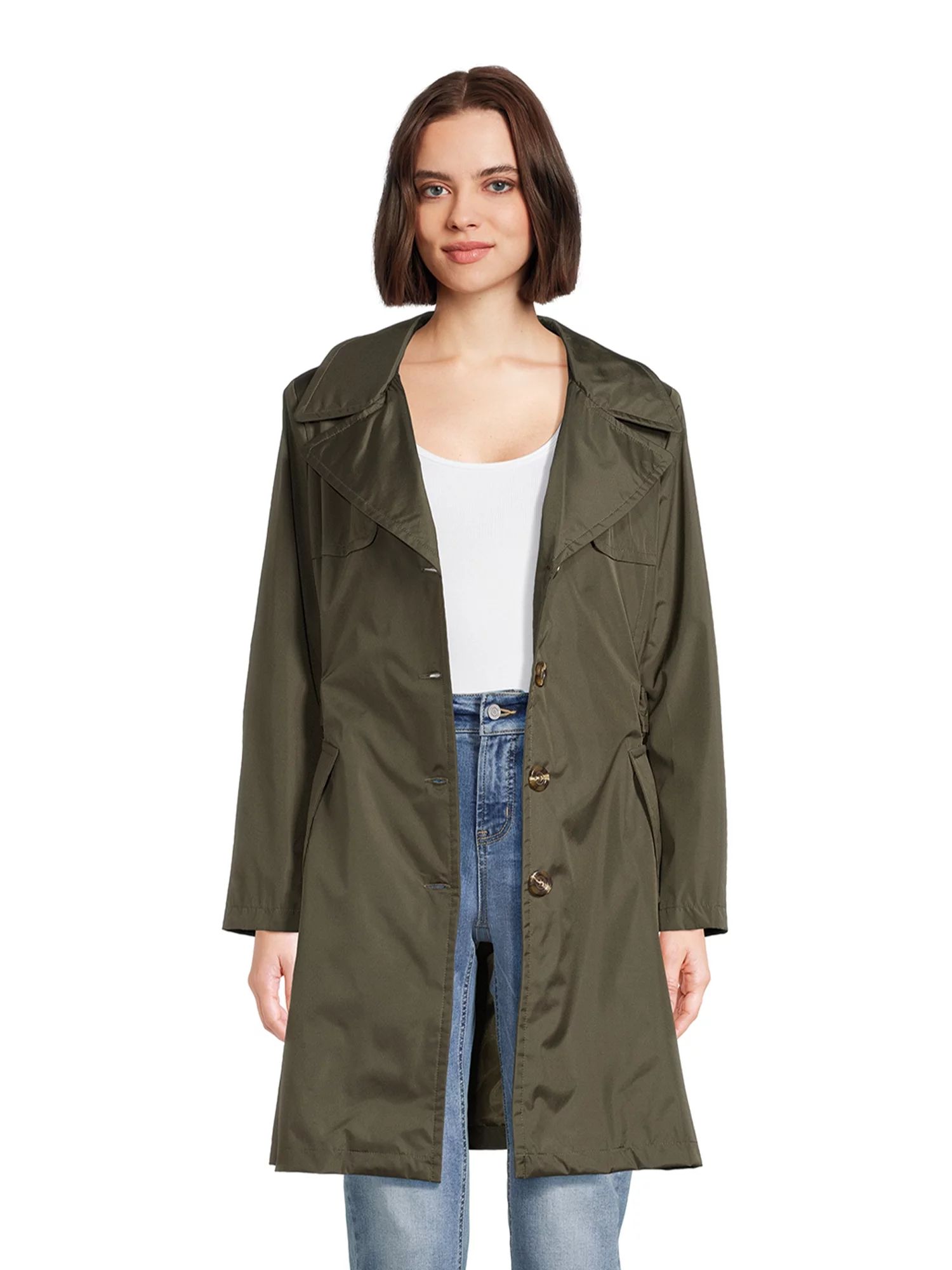 Urban Republic Women's Poly-Techno Hooded Trench Coat, Sizes S-XL | Walmart (US)