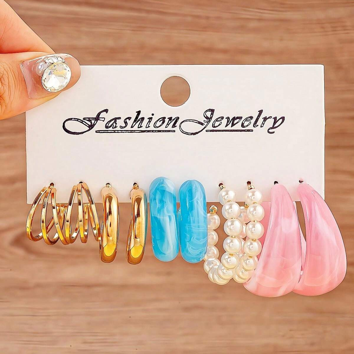1-15pairs Acrylic C-Shaped Pearl Hoop Earrings Set | SHEIN