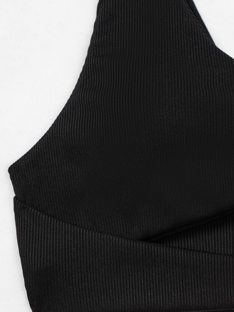 Rib Cut-out High Cut Bikini Swimsuit | SHEIN