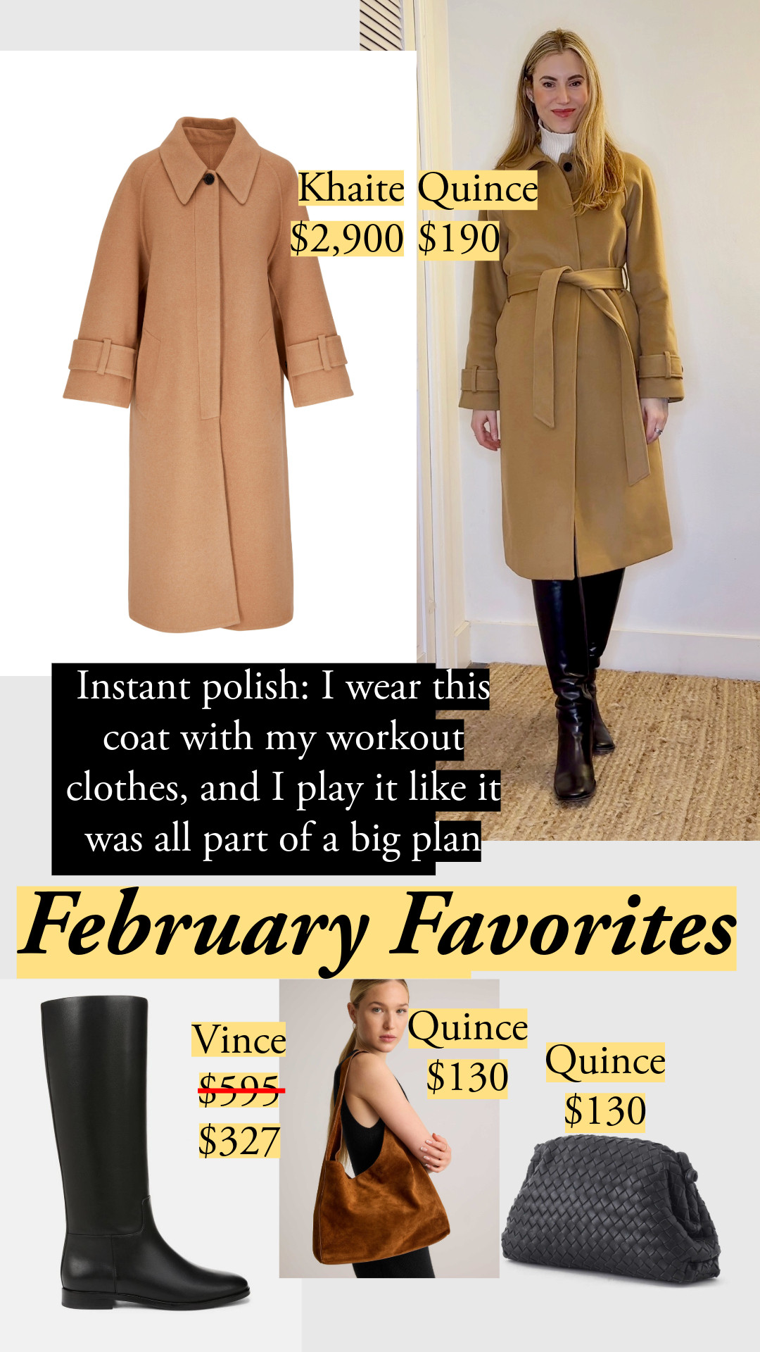 I'm wearing old Gucci boots, so I found alternatives. Italian Wool Belted Point Collar Coat in size small. I'm adding other pieces our community loved this month and the Rhone pieces I wear nonstop 👢 quince | vince | khaite | classic style  

 #LTKStyleTip #LTKWorkwear #LTKItBag