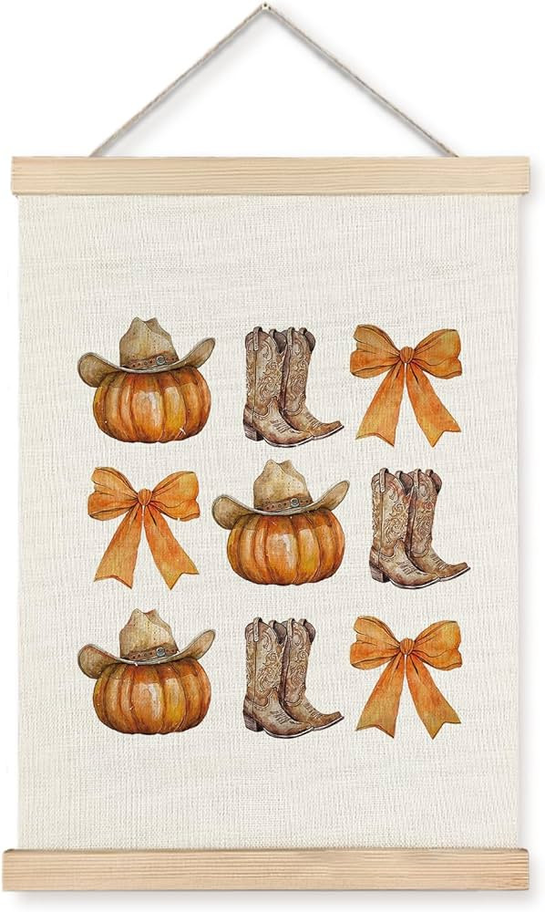 Supwhd Western Fall Coquette Bow Pumpkin Cowboy Boots Wall Art with Wooden Poster Hanger, Western... | Amazon (US)