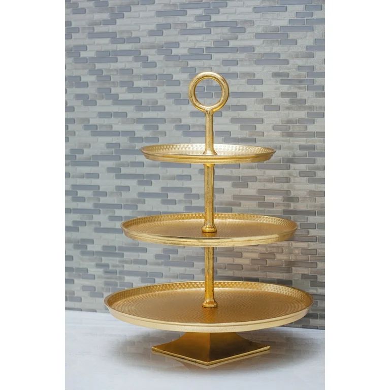 DecMode 17" x 23" Gold Aluminum 3 Tiered Server, 1-Piece - Walmart.com | Walmart (US)