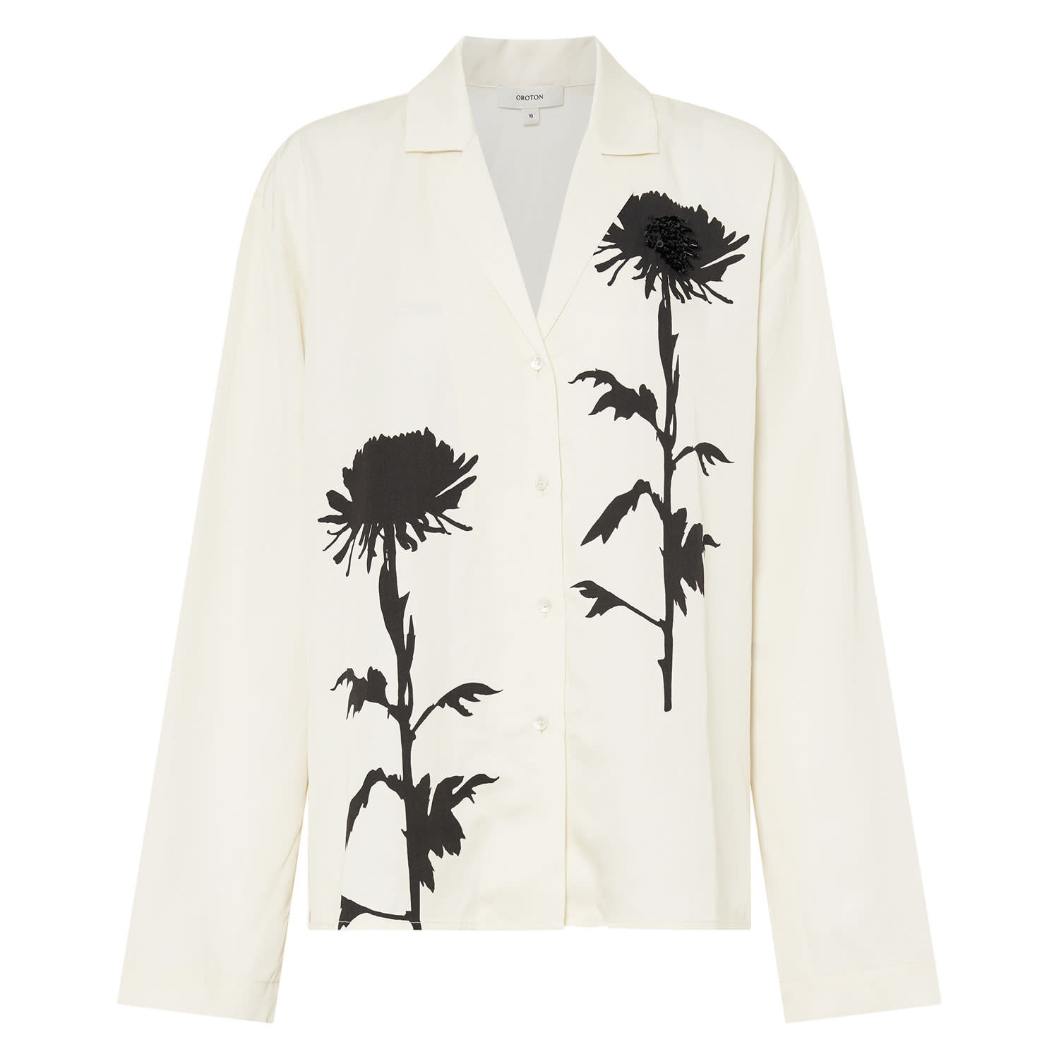 Graphic Floral Print Long Sleeve Camp Shirt - Antique Cream | Oroton | Oroton