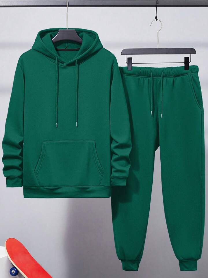 Men's Drawstring Hoodie And Sweatpants Two Piece Set | SHEIN