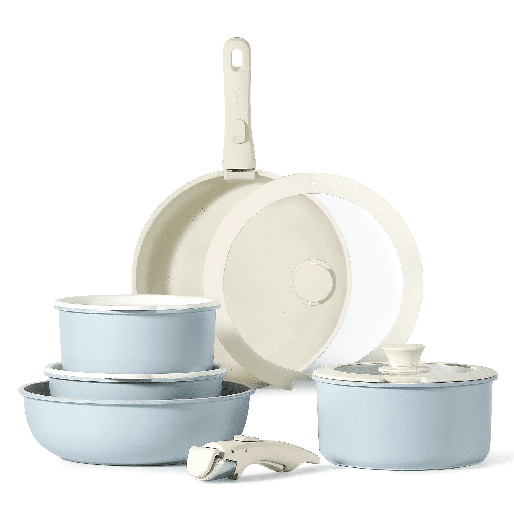 Carote Nonstick Cookware Sets, 11 Pcs Non Stick Pots and Pans Set with Removable Handle, Blue | Walmart (US)