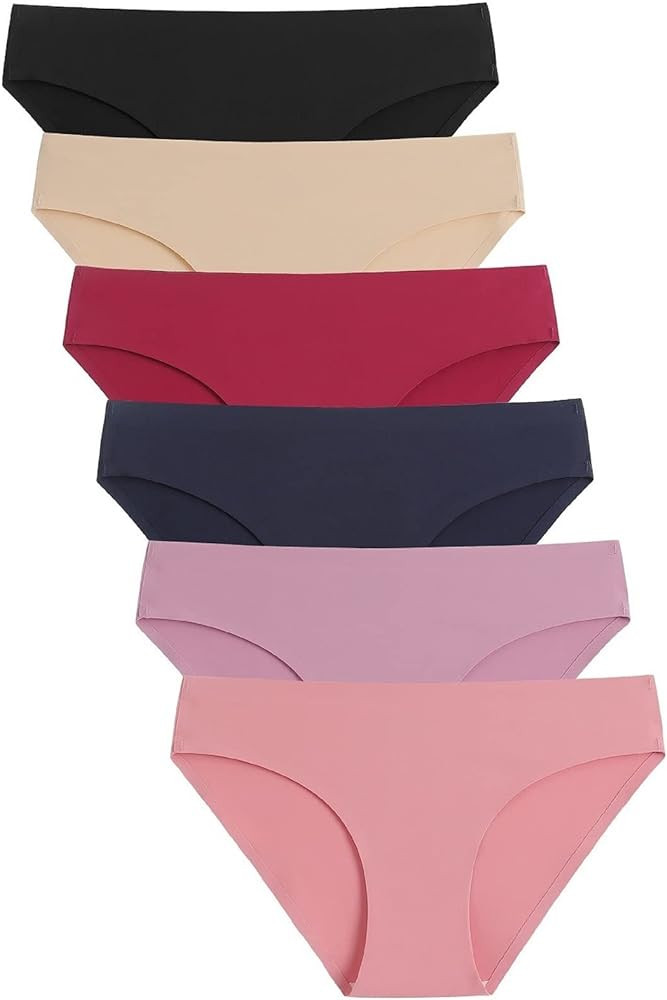 Caterlove Women's Seamless Underwear No Show Stretch Bikini Panties Silky Invisible Hipster 6 Pac... | Amazon (US)