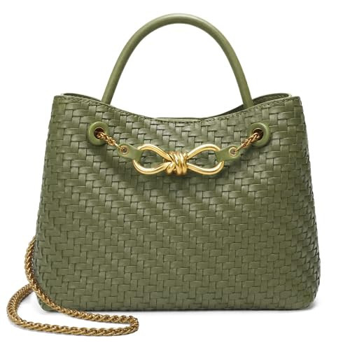 Kiss Sea Small Woven Leather Bag Tote Shoulder Handbag Top Handle Woven Purse for Women with Adjustable Straps Green | Amazon (US)