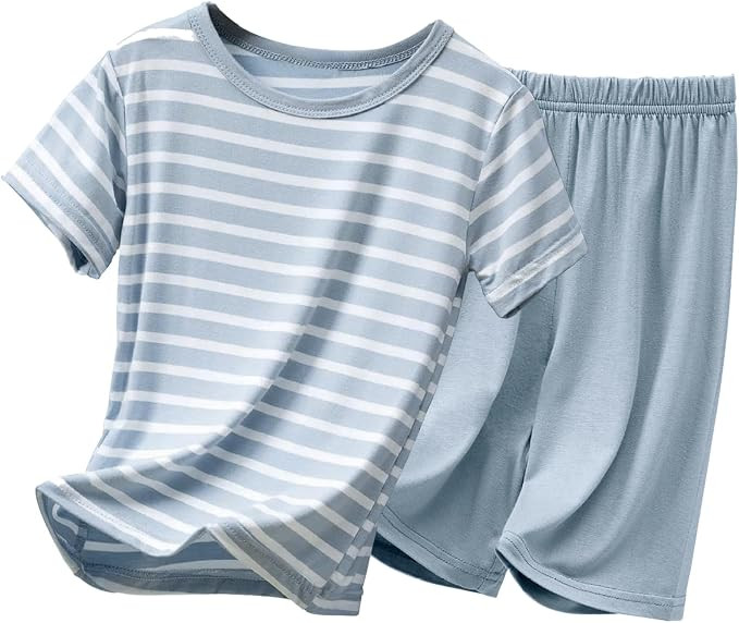 Boys's Summer Pajamas Striped Short Sleeve Sets Modal Pjs | Amazon (US)