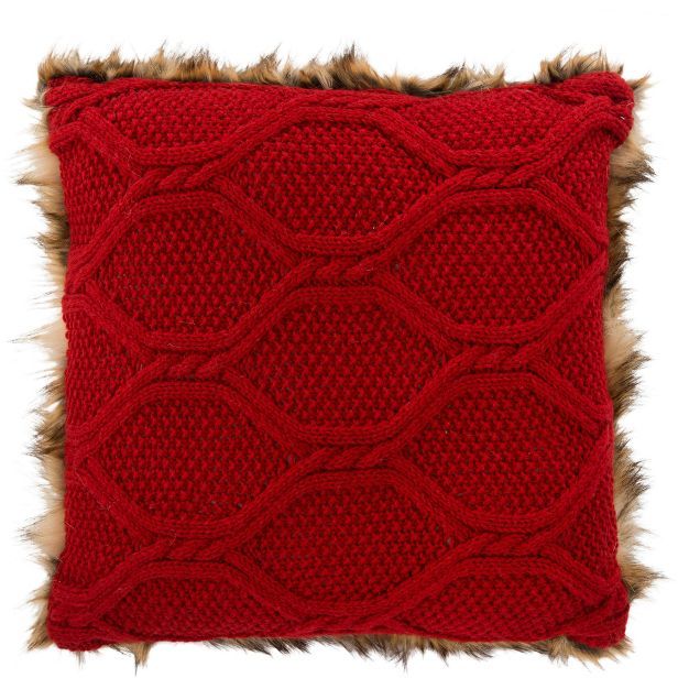 Luccia Faux Fur Pillow - Brown/Red Knit - 20" X 20"  - Safavieh | Target