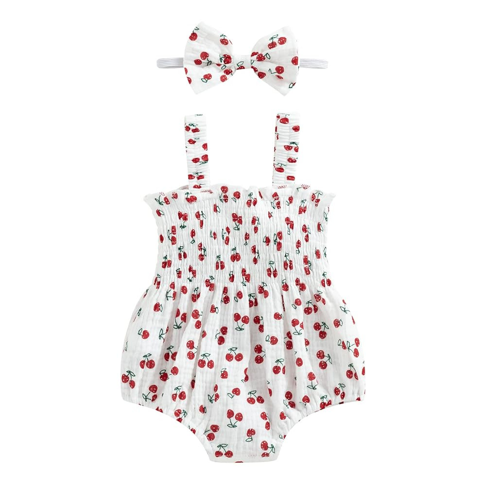 Newborn Baby Girl Summer Bodysuit Print One Piece Ruffle Strap Romper Jumpsuit Cotton Playsuit wi... | Amazon (US)