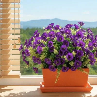 Artificial Flowers For Outdoors Fake Plants, 12 Bundles Faux Fuchsia Morning Glory UV Resistant Look Real Silk Flowers For Outside Planter Front Door | Wayfair North America