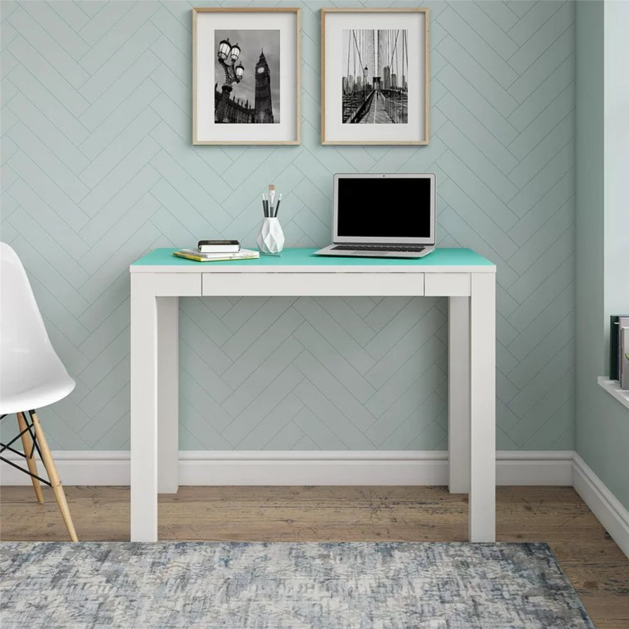 Walmart, only $51!!! Ameriwood Home Parsons Computer Desk with Drawer, White/Spearmint
Home decor, home office desk, white office desk, sabic platform, walmart finds, sale, 

#LTKhome #LTKsalealert